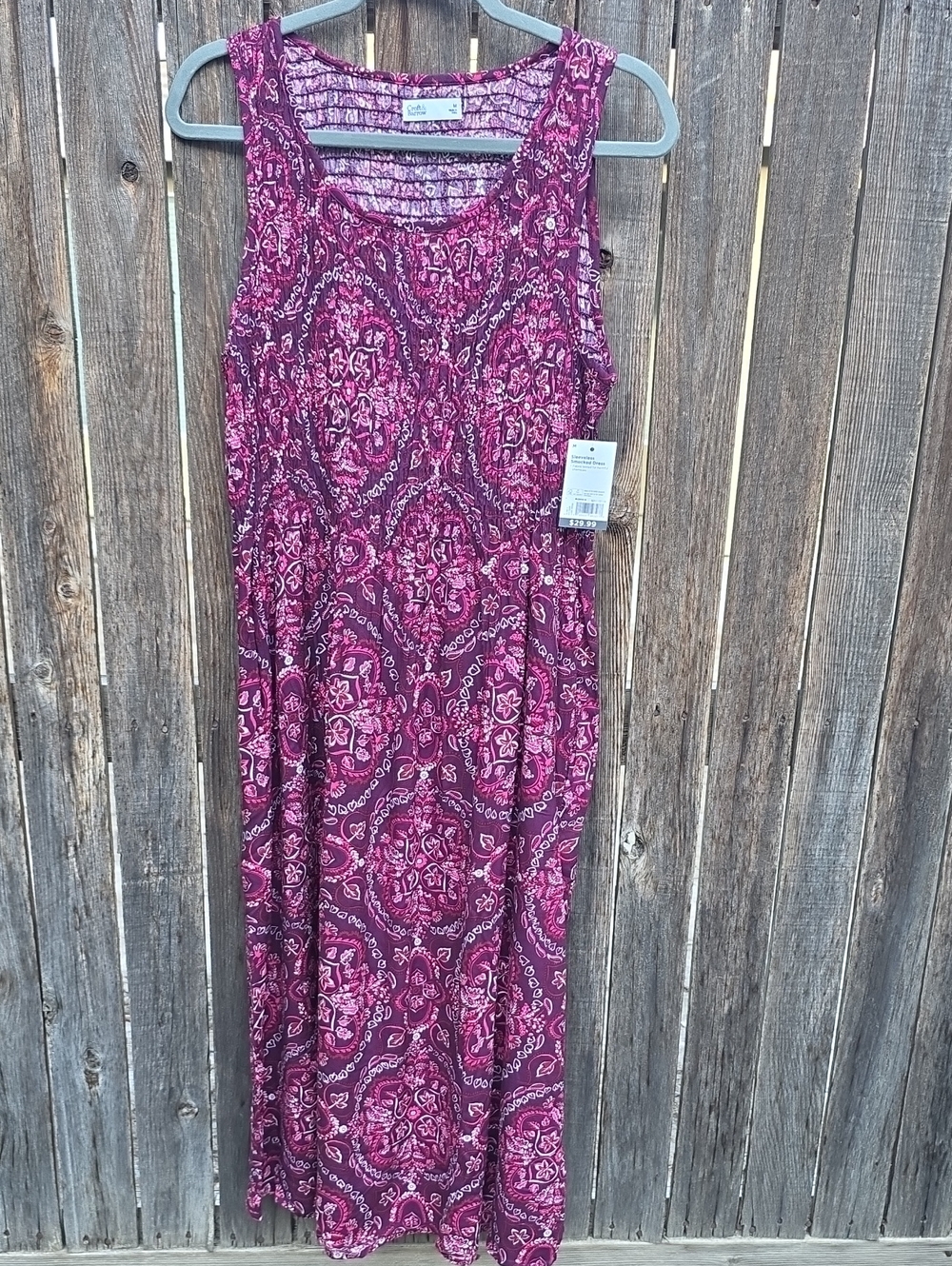 croft & barrow Magenta Sleeveless Smocked Floral Print Maxi Dress Pockets
